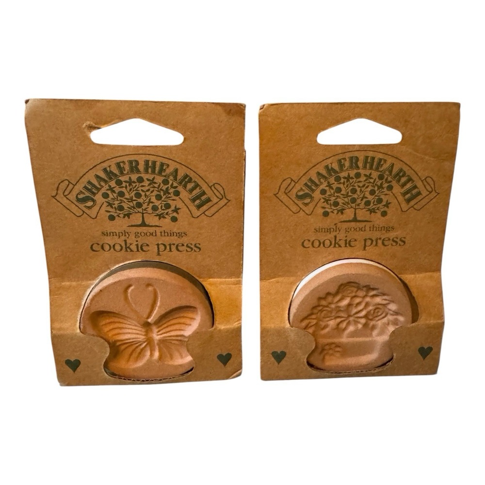 Shaker Hearth Cookie Press Stamps Lot of 2 Butterfly Floral Basket 1996 NOS Bake